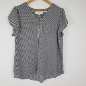 Loft Petites Striped Popover Blouse Large